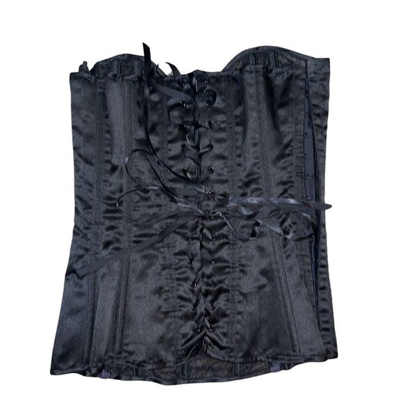 Shirley of Hollywood black mesh ruched bustier corset top lace up back small - Picture 3 of 3